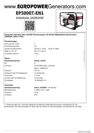 Benzínové elektrocentrály Europower EP 5000 T-EN1 (S)