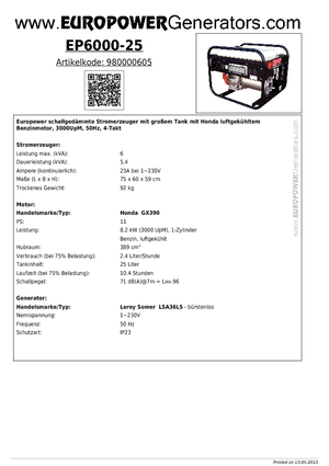 Benzínové elektrocentrály Europower EP 6000/25 (LS)