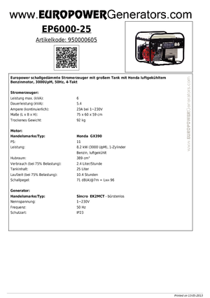 Benzínové elektrocentrály Europower EP6000-25 (S)