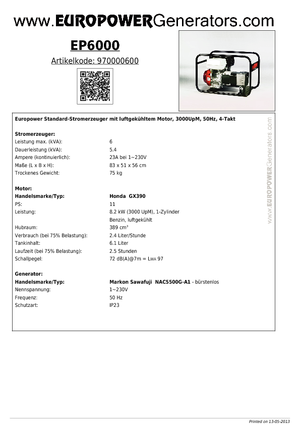 Benzínové elektrocentrály Europower EP 6000 (MS)