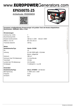Benzínové elektrocentrály Europower EP6500TE-25 (S)