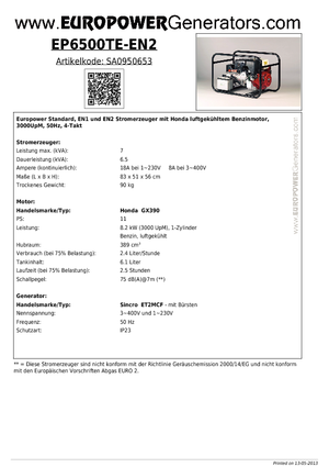 Benzínové elektrocentrály Europower EP6500TE-EN2 (S)