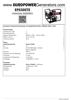 Benzínové elektrocentrály Europower EP6500TE (S)