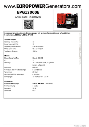Benzínové elektrocentrály Europower EPG12000E (S)