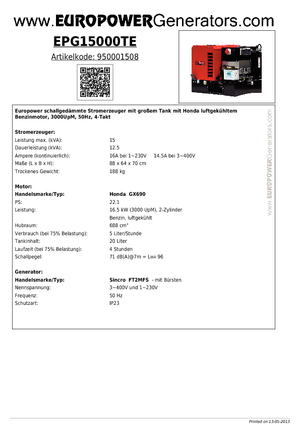 Benzínové elektrocentrály Europower EPG15000TE (S)
