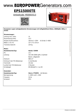 Benzínové elektrocentrály Europower EPS15000TE (S)