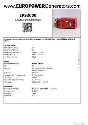 Benzínové elektrocentrály Europower EPS 3000 (MA)