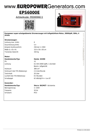 Benzínové elektrocentrály Europower EPS6000E (S)