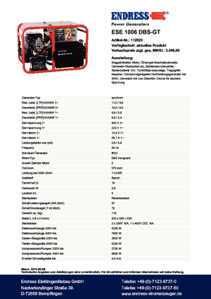 Benzínové elektrocentrály Endress ESE 1006 DBS-GT