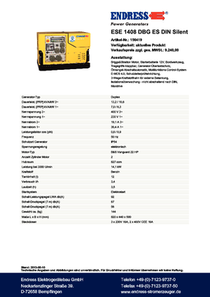 Benzínové elektrocentrály Endress ESE 1408 DBG ES DIN Silent