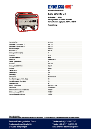 Benzínové elektrocentrály Endress ESE 206 RS-GT