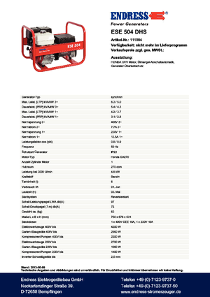 Benzínové elektrocentrály Endress ESE 504 DHS