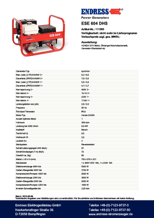 Benzínové elektrocentrály Endress ESE 604 DHS