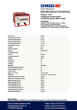 Benzínové elektrocentrály Endress ESE 606 DHG-GT ES Duplex