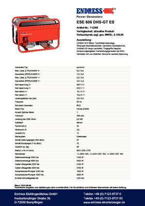 Benzínové elektrocentrály Endress ESE 606 DHS-GT ES