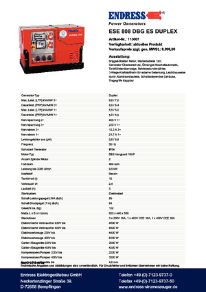 Benzínové elektrocentrály Endress ESE 808 DBG ES Duplex Silent