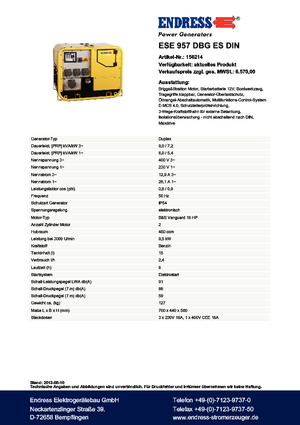 Benzínové elektrocentrály Endress ESE 957 DBG ES DIN
