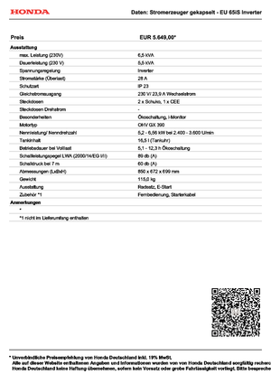 Benzínové elektrocentrály Honda EU 65 iS