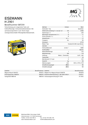 Benzínové elektrocentrály Eisemann H 2901