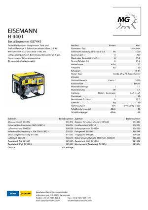 Benzínové elektrocentrály Eisemann H 4401