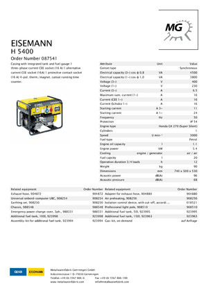 Benzínové elektrocentrály Eisemann H 5400
