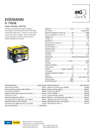 Benzínové elektrocentrály Eisemann H 7400 E