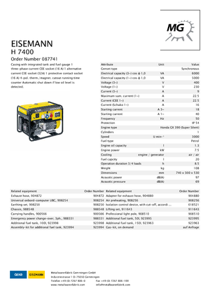 Benzínové elektrocentrály Eisemann H 7400