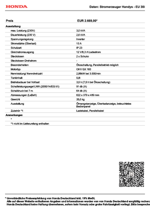 Benzínové elektrocentrály Honda Handy EU 30 i