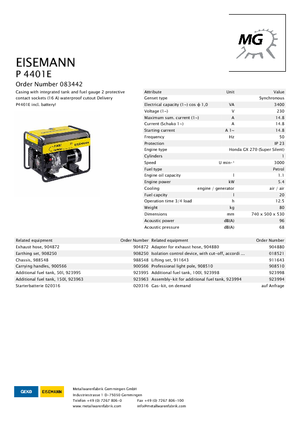 Benzínové elektrocentrály Eisemann P 4401 E
