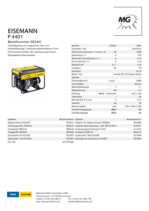 Benzínové elektrocentrály Eisemann P 4401