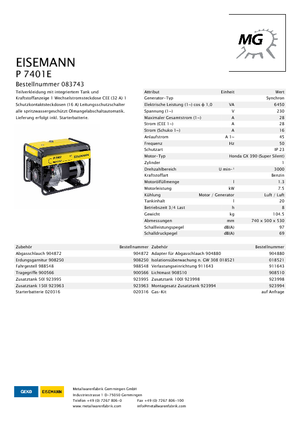 Benzínové elektrocentrály Eisemann P 7401 E