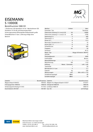 Benzínové elektrocentrály Eisemann S 10000 E