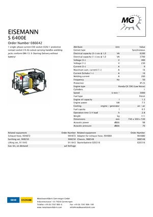 Benzínové elektrocentrály Eisemann S 6400 E