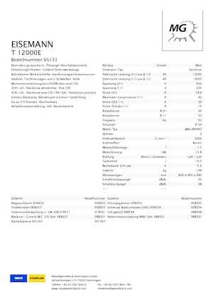 Benzínové elektrocentrály Eisemann T 12000 E
