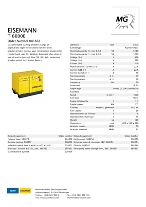 Benzínové elektrocentrály Eisemann T 6600 E