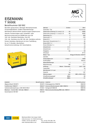 Benzínové elektrocentrály Eisemann T 9000 E