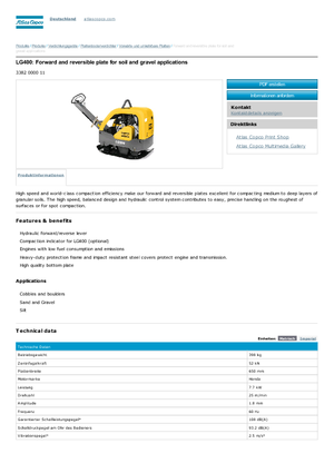 Reverzní vibrační desky Atlas Copco LG 400