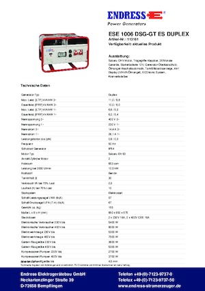 Benzínové elektrocentrály Endress ESE 1006 DSG-GT ES Duplex