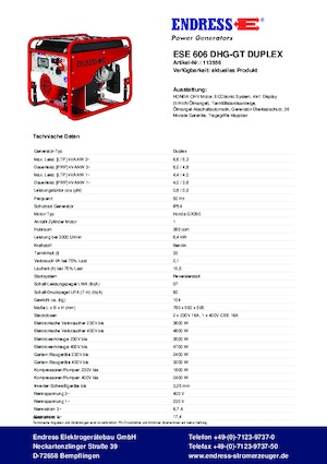 Benzínové elektrocentrály Endress ESE 606 DHG-GT Duplex