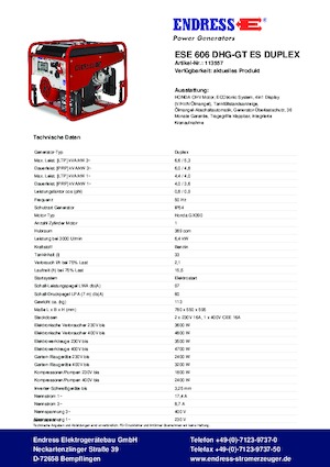 Benzínové elektrocentrály Endress ESE 606 DHG-GT ES Duplex