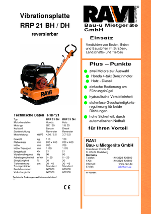 Reverzní vibrační desky Ravi RRP 21 BH