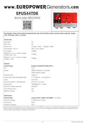 Naftové elektrocentrály Europower EPUS44TDE (LS)