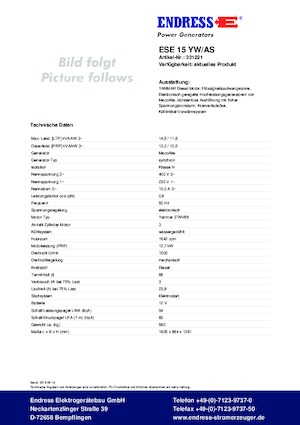 Naftové elektrocentrály Endress ESE 15 YW/AS