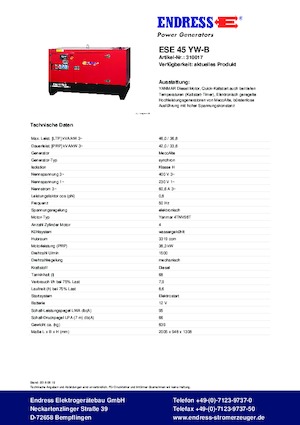Naftové elektrocentrály Endress ESE 45 YW-B