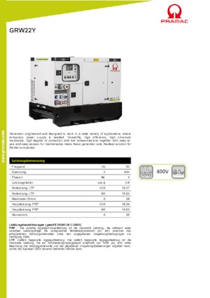 Naftové elektrocentrály PRAMAC Lifter GRW 22 Y