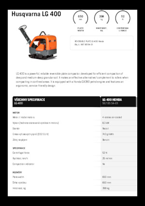 Reverzní vibrační desky Husqvarna LG 400