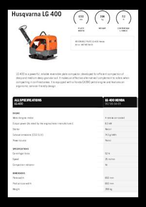 Reverzní vibrační desky Husqvarna LG 400