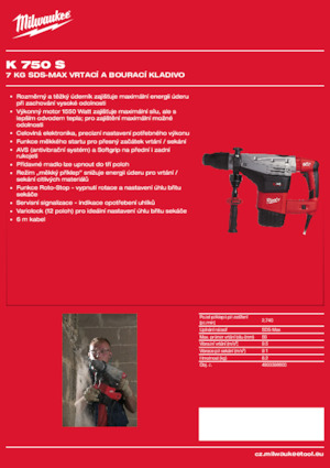 Vrtací kladiva Milwaukee K 750 S
