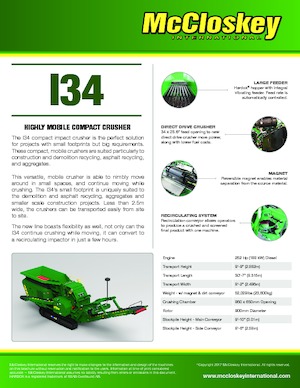 Mobilní čelisťové drtiče McCloskey I34R