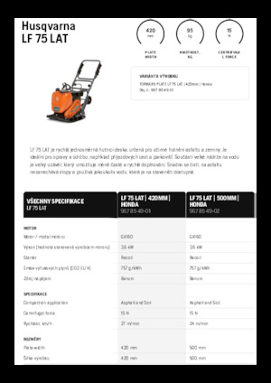 Jednosměrné vibrační desky Husqvarna LF 75 LAT